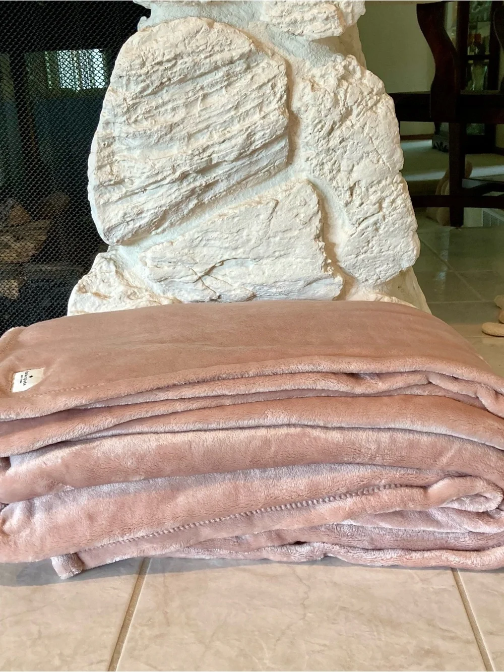 NWOT Kate Spade New York King size velvet soft fleece blanket features in blush